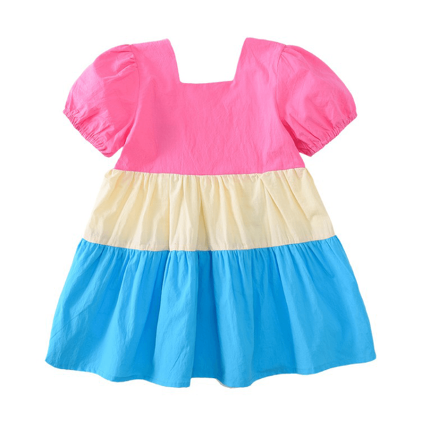 

girlsdress2021summernewbabybeachdresscottonsundresschildrenpatchworkbabyprincessdressstitchingcolorkidclothes, Red;yellow