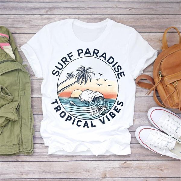 

summer beach short sleeve cute women fashion printed ladies womens graphic female tee, White