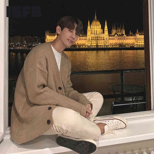 

iefb loose knit cardigan swaeter men's spring autumn thickening korean fashion casual kintwear clothes loose big size y4493 210524, White;black