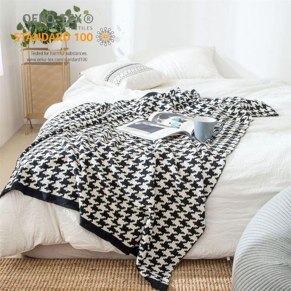 

blankets cotton blanket black white houndstooth sofa throw quilt bed spread