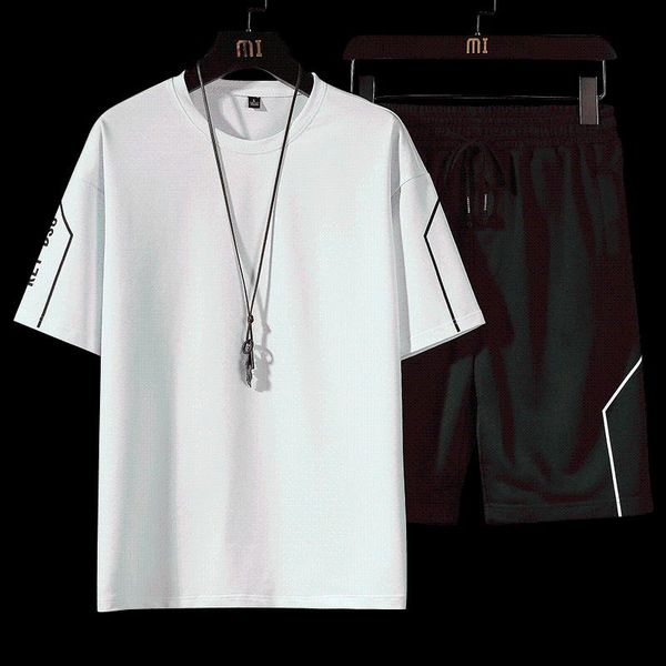 

men's tracksuits 2021 fashion brand men summer cotton sports t-shirt + shorts set running hip hop, Gray