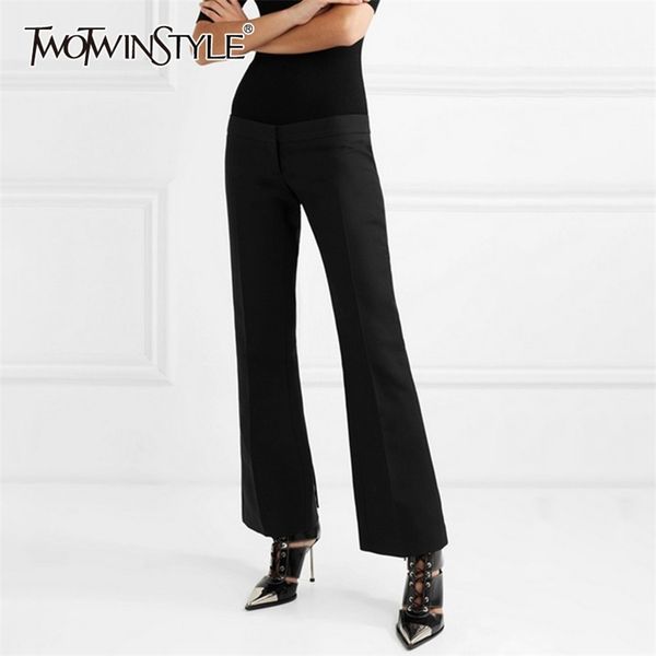 

summer flare pants for women high waist bandages large size elegant trousers female fashion clothing 210521, Black;white