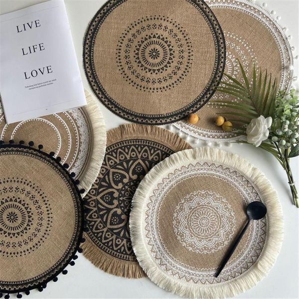 

mats & pads round linen placemats for dining table heat-resistant non-slip insulation coffee kitchen place nordic style