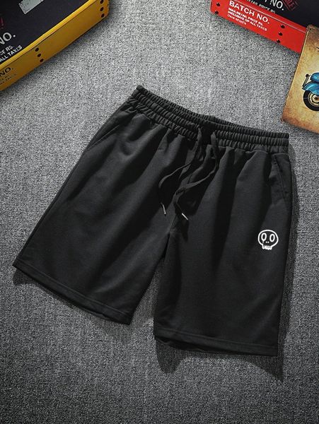 

men cartoon graphic drawstring waist shorts h6dl#, Black