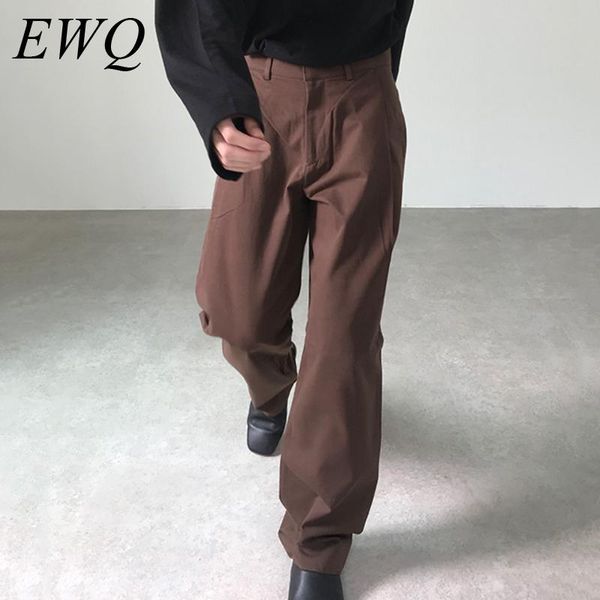 

men's suits & blazers ewq / wear korean casual suit pants 2021 spring summer vintage brown loose trouser with pocketsall-match bottoms, White;black