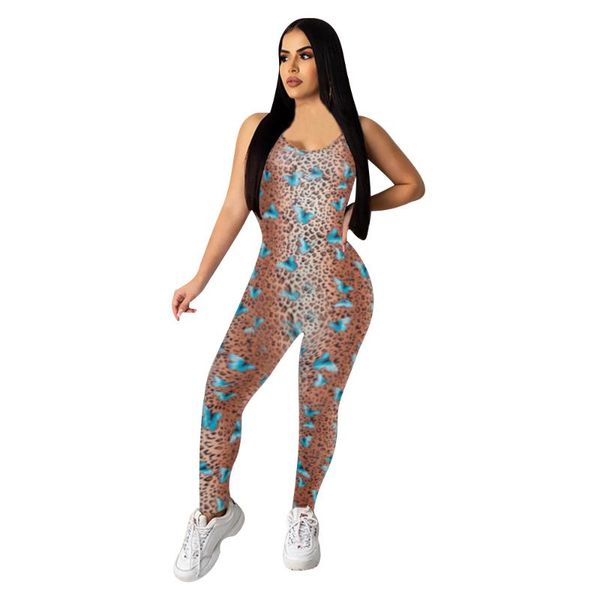 

women's jumpsuits & rompers bodycon fitness jumpsuit for women backless playsuits female butterfly printed long overalls sportwear laid, Black;white