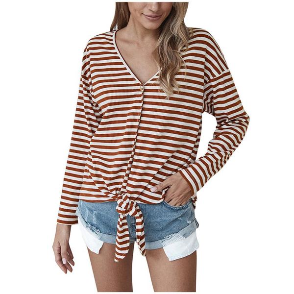 

women's blouse cotton blend tunic fashion stripe print long sleeve v-neck button casual drop csv blouses & shirts, White
