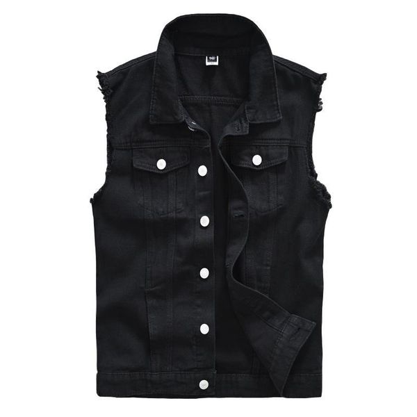 

men's vests idopy fashion men`s denim vest ripped distressed classic sleeveless jeans jacket for male plus size m-5xl, Black;white