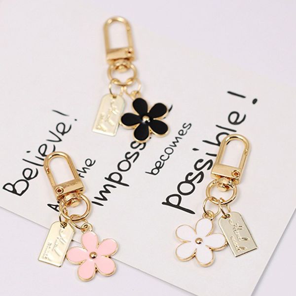 

cartoon flower car metal keyring charm bag for airpods square pendant fashion metal key chains trinket couple gift, Slivery;golden