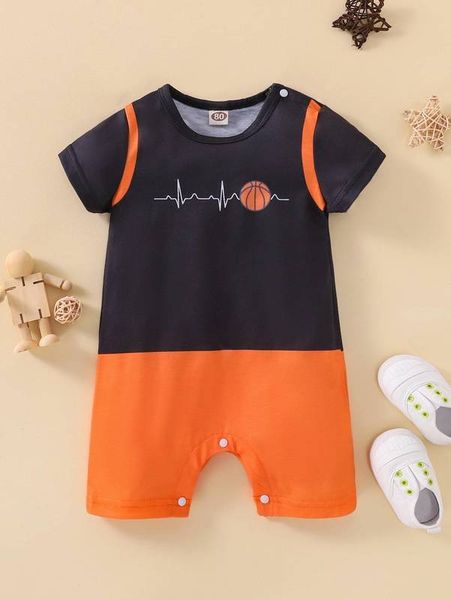 

baby basketball print two tone romper she, Blue