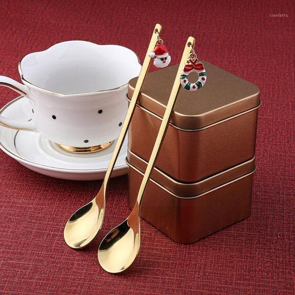 

christmas decorations creative steel gift spoon set coffee stirring tableware dessert w0h8