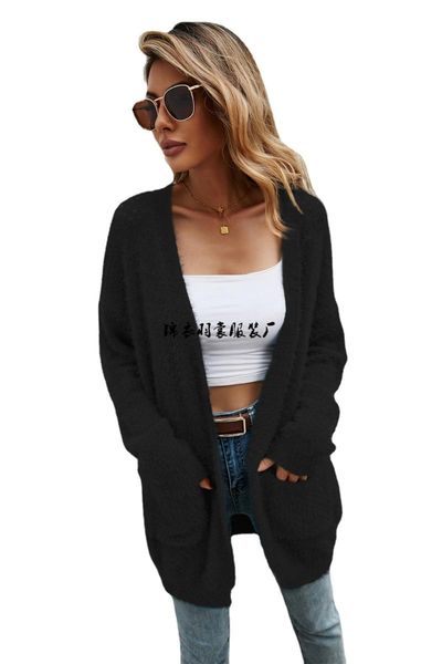 

women's knits & tees 2021 winter womens clothing plus size knitted cardigan mid length coat oversized donsignet, White