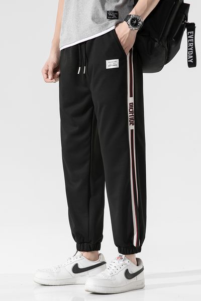 

2021 new spring autumn casual sports pants men hip hop chic letter print drawstring loose fit fashion streetwear pants men, Black
