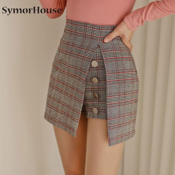 

skirts fashion women skirt red plaid high waist a-line casual mini shorts womens, Black