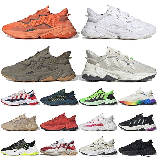 

authentic mens women ozweego running shoes trace cargo pale nude crystal white off black bright cyan pusha t leather trainers sports sneaker