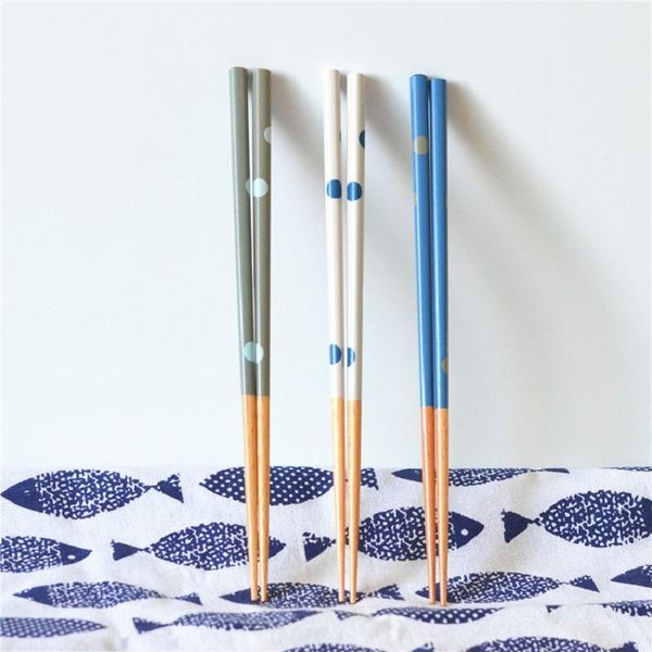 

beautiful korean chopsticks wood dot simple life natural portable asian 10 pairs green blue white