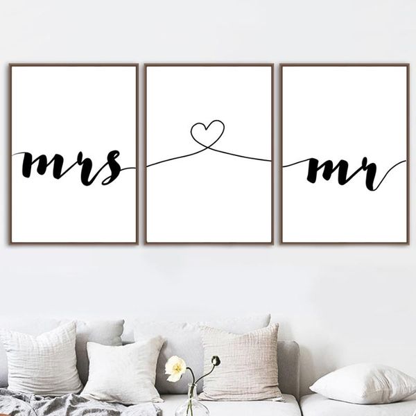 

paintings miss and mr quotes love heart wall art canvas painting nordic posters prints pictures for living room wedding decor