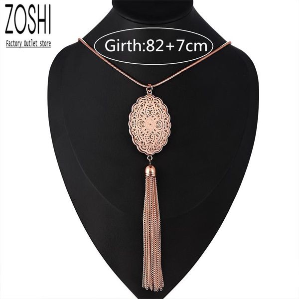 

pendant necklaces rose gold plated long tassel chain necklace for women spring winter sweater or dress oval, Silver