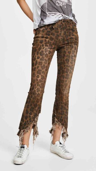 

women's jeans leopard jeans, twill irregular novelty in summer, Blue