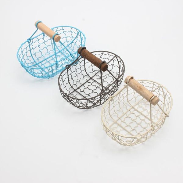 

storage baskets retro iron hollow-out deskbasket with handle metal wire mesh lxaf