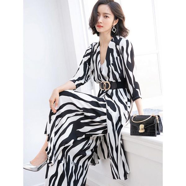 

women 2021 summer fashion two-piece sets female printed loose casual coats ladies high waist thin wide-leg pants suits m26 women's two, White