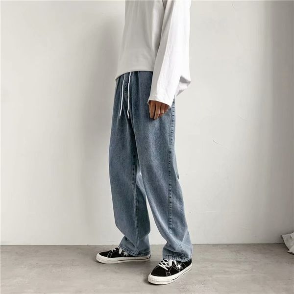 

men's jeans baggy homme wide leg pants wash blue color casual popular biker denim loose trousers plus size -2xl hdjm