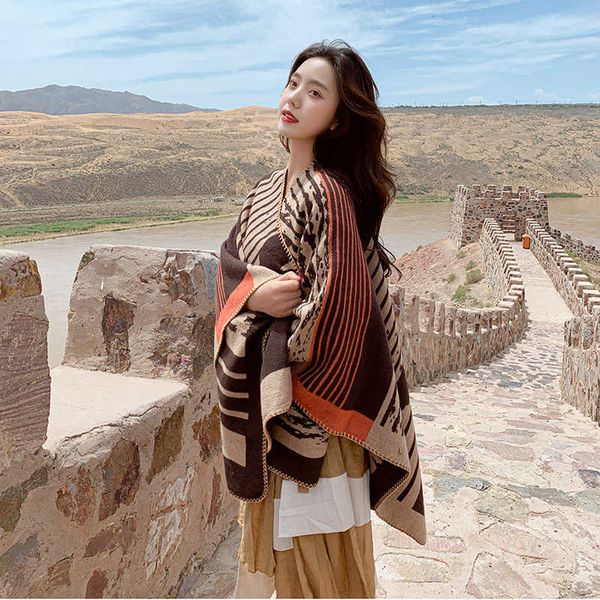 

2021 ethnic style imitation cashmere scarf women's travel po cloak big shawl sun protection dp-17 outside in autumn and winter, Blue;gray