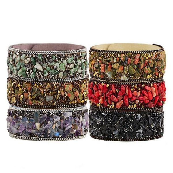 

crystal crushed stone bracelet men and women irregular colored gems couple flannel bracelets gc616, Golden;silver