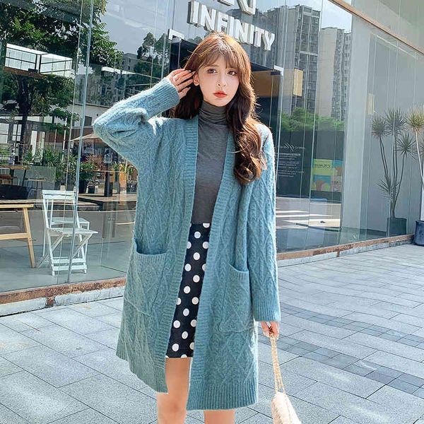 

women's sweaters loose female long cardigan gray pocket fall winter casual jackets knitted coat streetwear medium knitwear outerwe, White;black