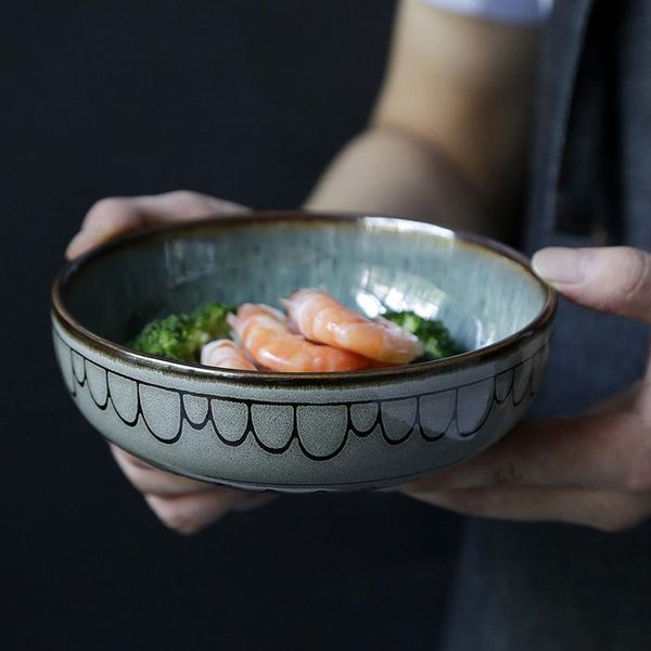 

bowls japanese and korean ceramic creative tableware shallow mouth bowl ramen home dishes rice retro large salad