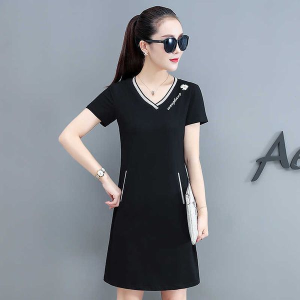 

fat large mm drs fashion with pocket long t-shirt short sleeve summer 2021, Black