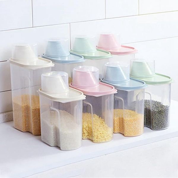 

storage bottles & jars 4 colors plastic cereal dispenser box kitchen grain rice container sealed jar for accessories