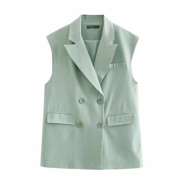 

bbwm elegant commute women fashion grass green double breasted vest coat vintage sleeveless outerwear female chic 210520, Black;white