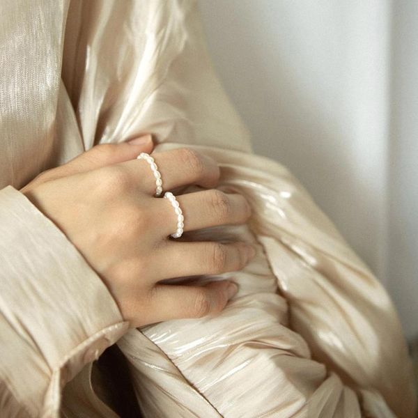 

wedding rings minimalist natural freshwater pearl for women charm irregular multi beaded adjustable elastic ring simple jewelry 2021, Slivery;golden