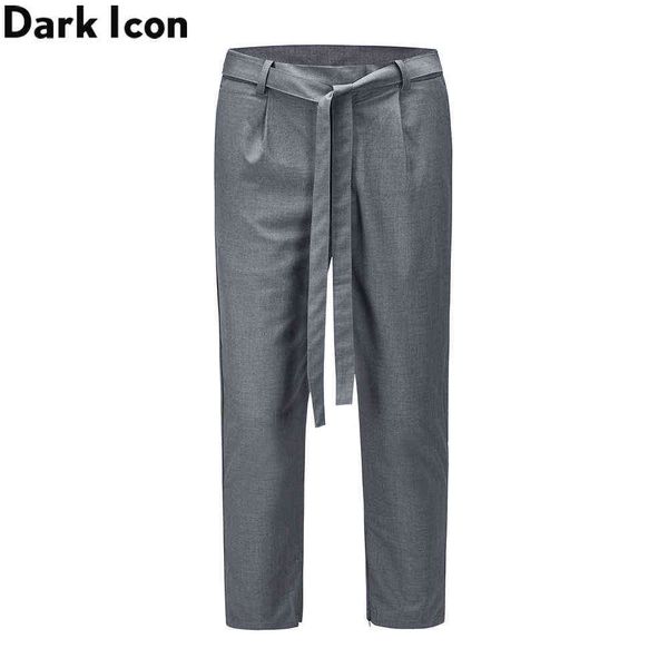 Calças de terno com faixa de cintura Moda Moda Homens Toursers Gray 210603