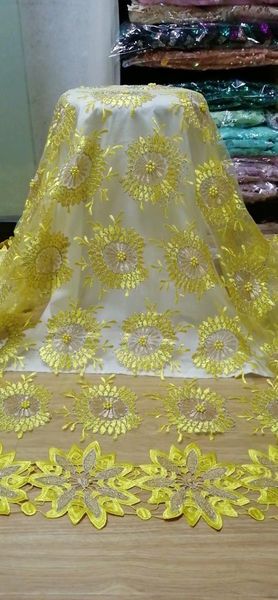 

ribbon yellow lace fabric 2021 nigerian for women dress african tulle with stones 5yards per piece, Pink;blue