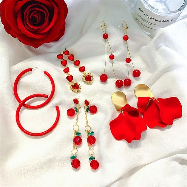 

dangle & chandelier 2021 bohemian fashion quality luxury big red crystal tassel earrings statement retro geometric women's jewelry, Silver