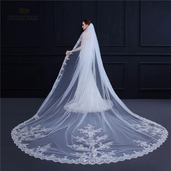 

bridal veils wedding with comb lace edge cathedral veil appliqued, Black
