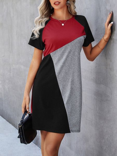 

colorblock raglan sleeve tee dress i7j4#, Black;gray