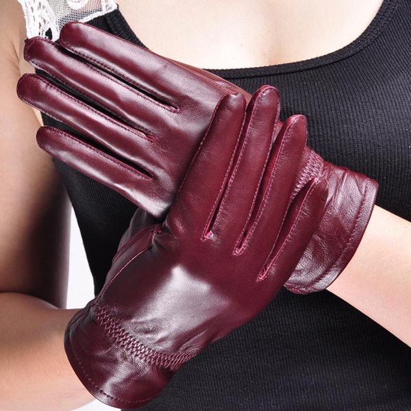 

five fingers gloves elegant women genuine sheep leather winter warm real sheepskin glove solid drive outdoor multipurpose mitten, Blue;gray