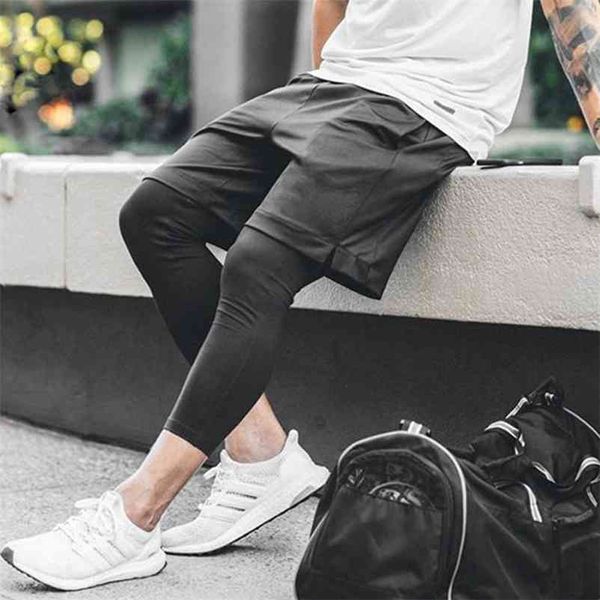 Pantaloni sportivi mimetici Mens Double-Deck 2 in 1 Pantaloni da corsa da allenamento traspiranti Palestra Fitness Pantaloncini da jogging Pantaloni da uomo Quick-Dry 210716