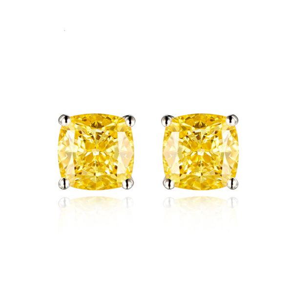 

hbp 925 silver plated 18k platinum yellow diamond earrings 1 carat square earrings aura750 for women, Golden
