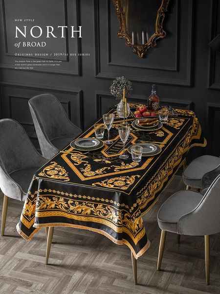 

table cloth deluxe dust-proof cover bee series black gold europe velvet fabric heavy weight tablecloth for wedding buffet