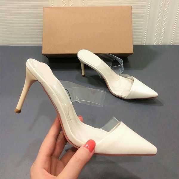 

slippers pointed toe transparent high-heeled shoes lady slides fashion slipers women flat thin luxury 2021 scandals basic rome s, Black