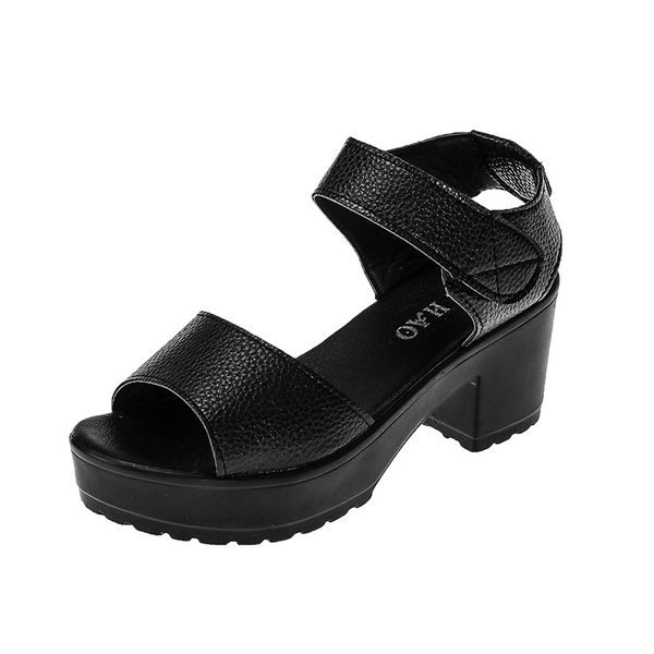 

sandals fashion summer mid heel wedge platform sandals girl student thick high shoes 681w, Black