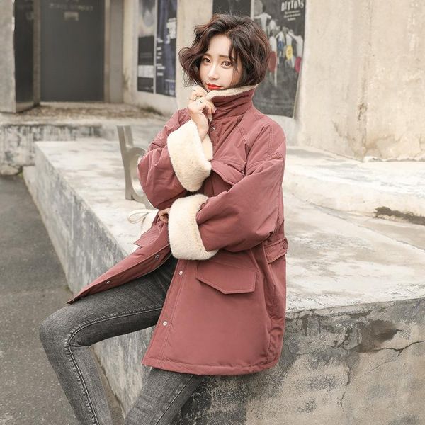 

women's fur & faux winter korean style lapel stitching coat women thickening and velvet fashion parker tooling, Black