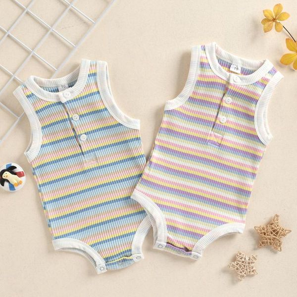 

breathable baby girls boys sleeveless romper infant summer stripes round collar jumpsuit clothes jumpsuits, Blue