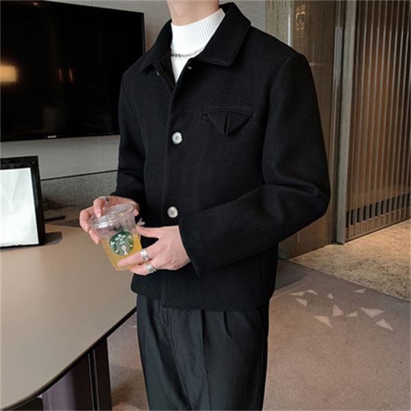 

wool a short trench thin english coat, vintage tweed male autumn and winter coat qkxk, Black