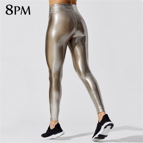 Женщины высокие талии металлические леггинсы эластичные талии сексуальные блестящие костюмы спандекс брюки для взрослых брюки OUC1187 211204