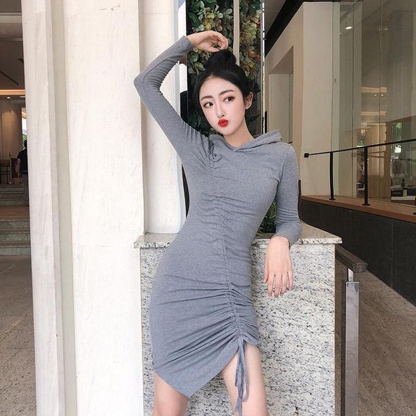 

casual dresses asymmetric hooded bodycon dress woman spring autumn fashion brand long sleeve mini-dresses moda feminina vintage ladies vesti, Black;gray